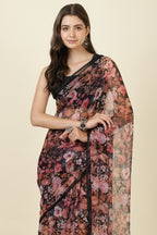 Black Floral Printed Chiffon Saree
