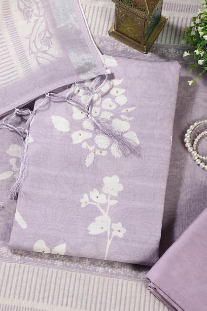 Mauve Color Printed Linen Cotton Unstitched Suits