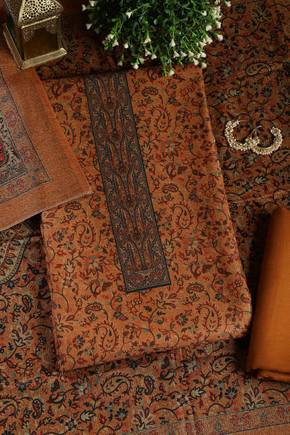 Mustard Pashmina Digital Printed Unstitched Suit Fabric
