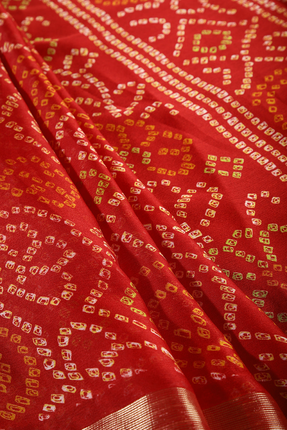 Maroon Color Chiffon Bandhani Printed Saree