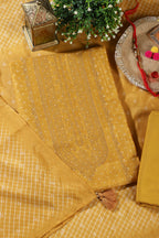 Mustard Zari Woven And Bandhani Printed Silk Unstitched Suit Fabric