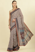 Brown Ajrakh Block Printed Cotton Saree