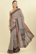 Brown Ajrakh Block Printed Cotton Saree