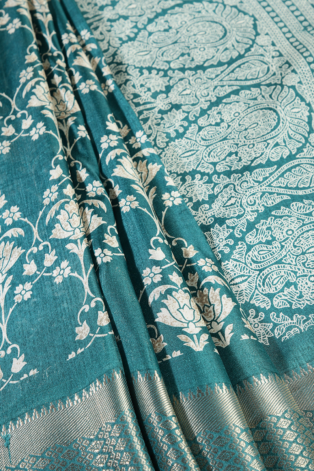 Rama Color Cotton Silk Block Printed Sar