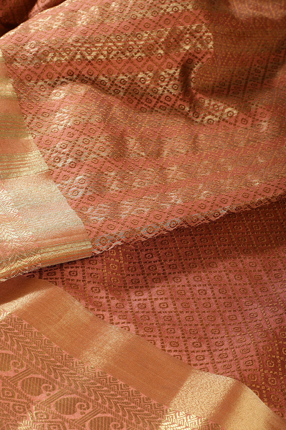 Dark Peach Color Zari & Resham Weaving Silk Saree