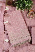 Pink Tussar Cotton Printed And Reham Embroidered Unstiched Suit Material