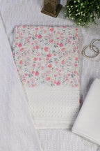 White & Pink Cotton Floral Printed and Resham Embroidered Unstitched Suit Material