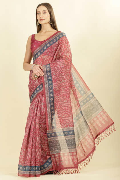 Light Maroon Bandhani Printed Cotton Saree
