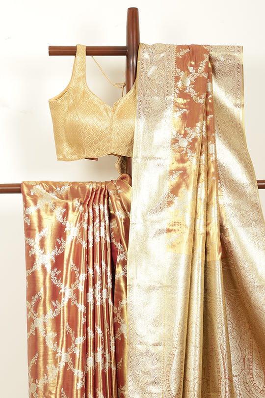 Maroon & Gold Dual Toned Silk Woven Banarsi Saree