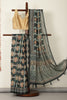 Teal & Green Cotton Block Printed Saree