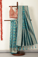 Teal Silk Zari & Resham Woven Saree