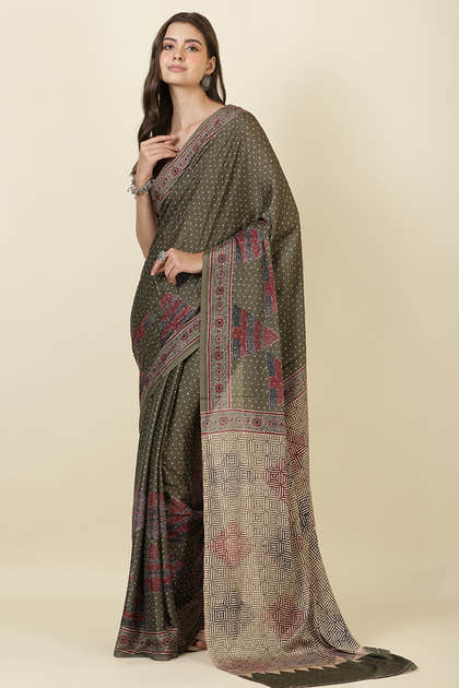 Sage Green Jacquard Silk Printed Saree