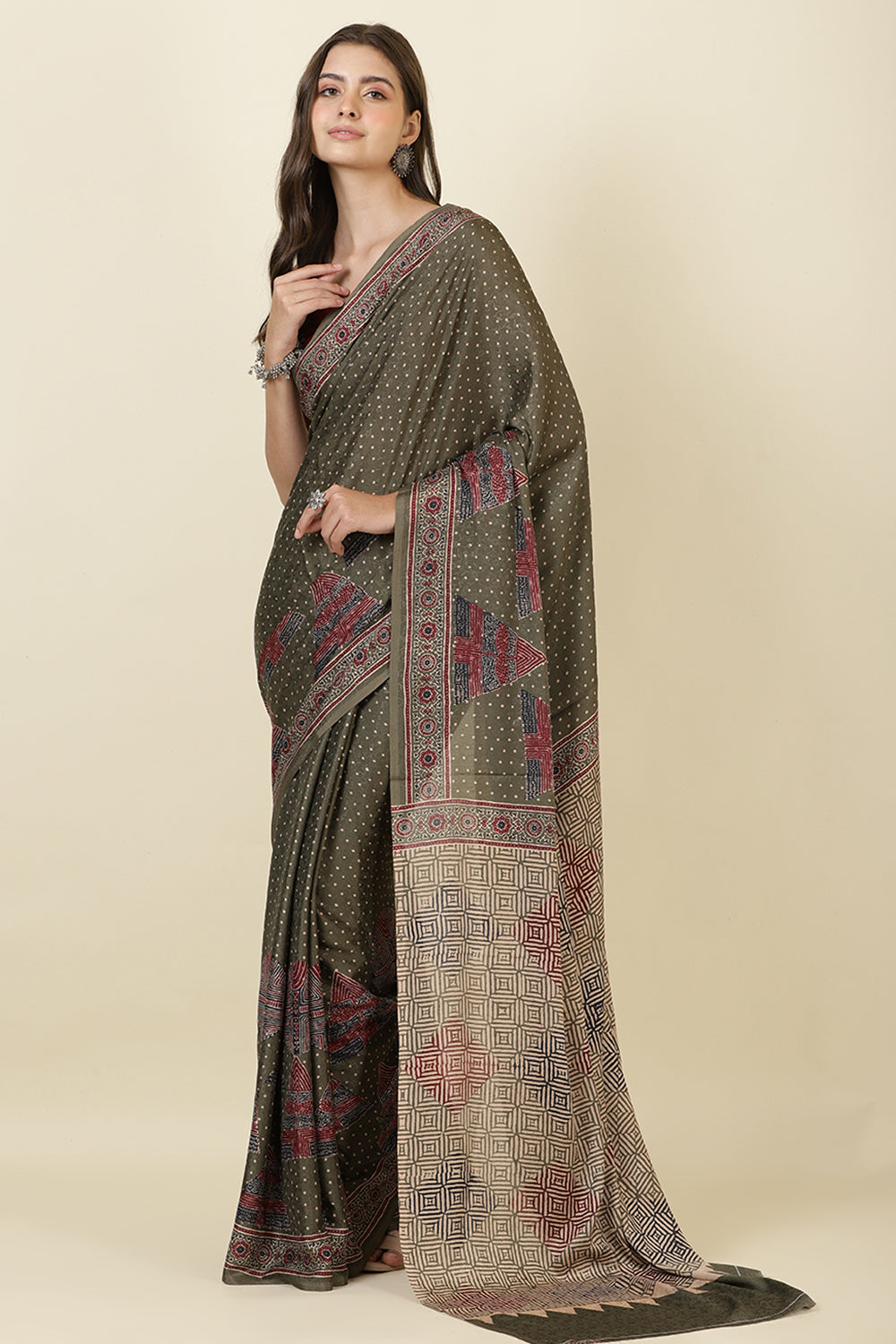 Sage Green Jacquard Silk Printed Saree