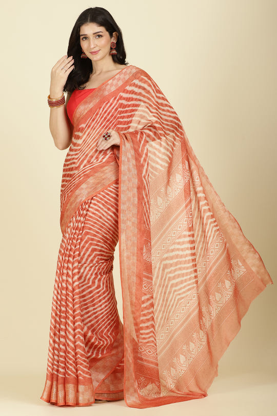 Orange Color Chiffon Leheriya Printed Saree
