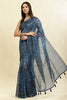 Blue Cotton Silk Printed Saree