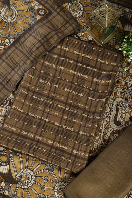 Moss Green Printed Spun Unstitched Suit Fabric