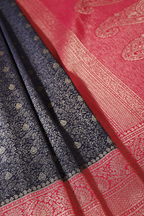 Navy & Magenta Dual Toned Soft Silk Zari Woven Saree