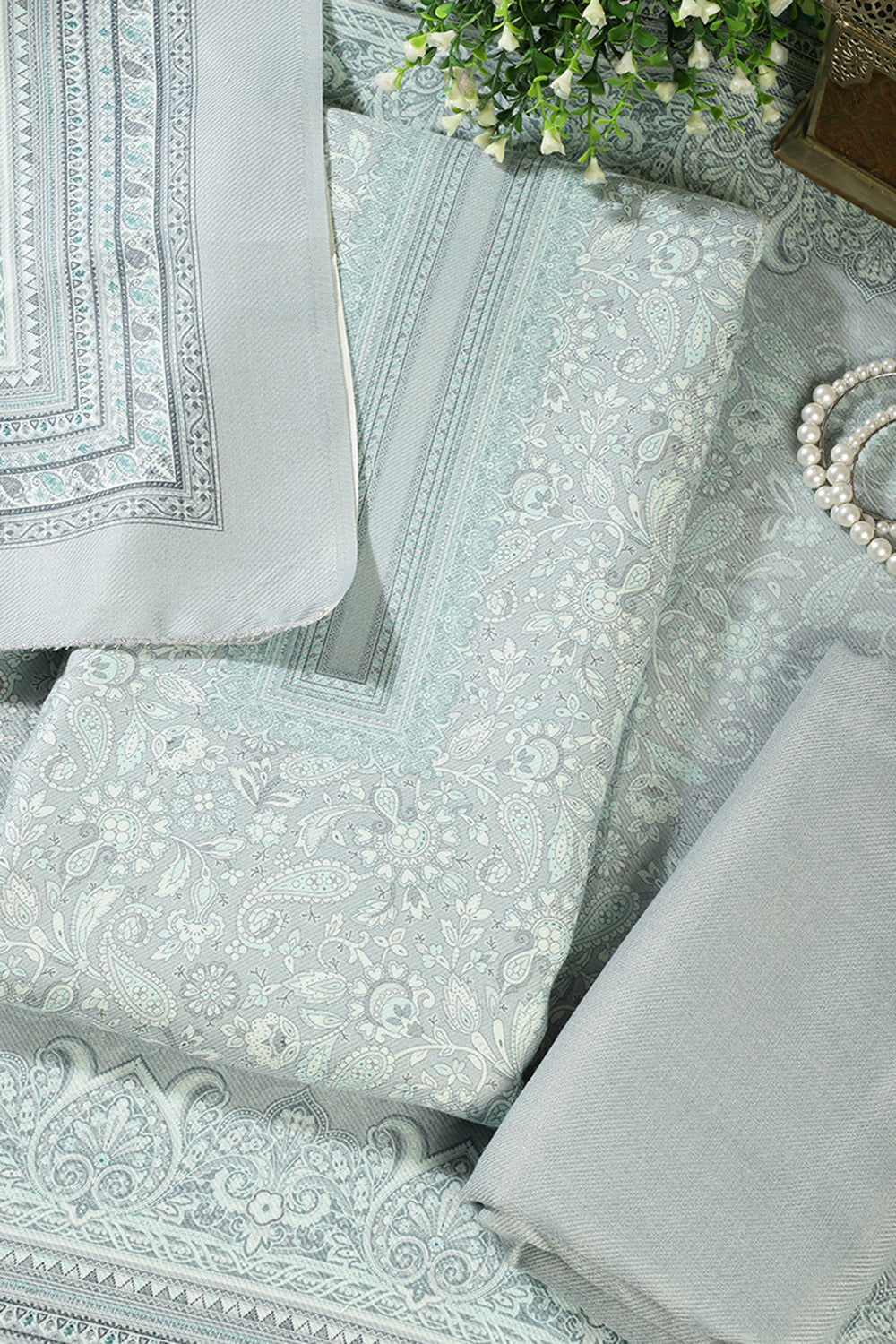Light Turquoise Digital Printed Pashmina Unstitched Suit Material