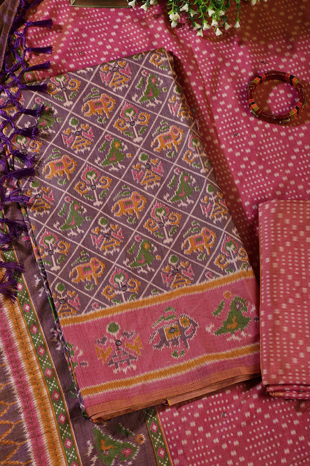 Mauve Crepe Silk Woven Embroidered Unstitched Suit Fabric