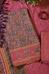 Mauve Crepe Silk Woven Embroidered Unstitched Suit Fabric
