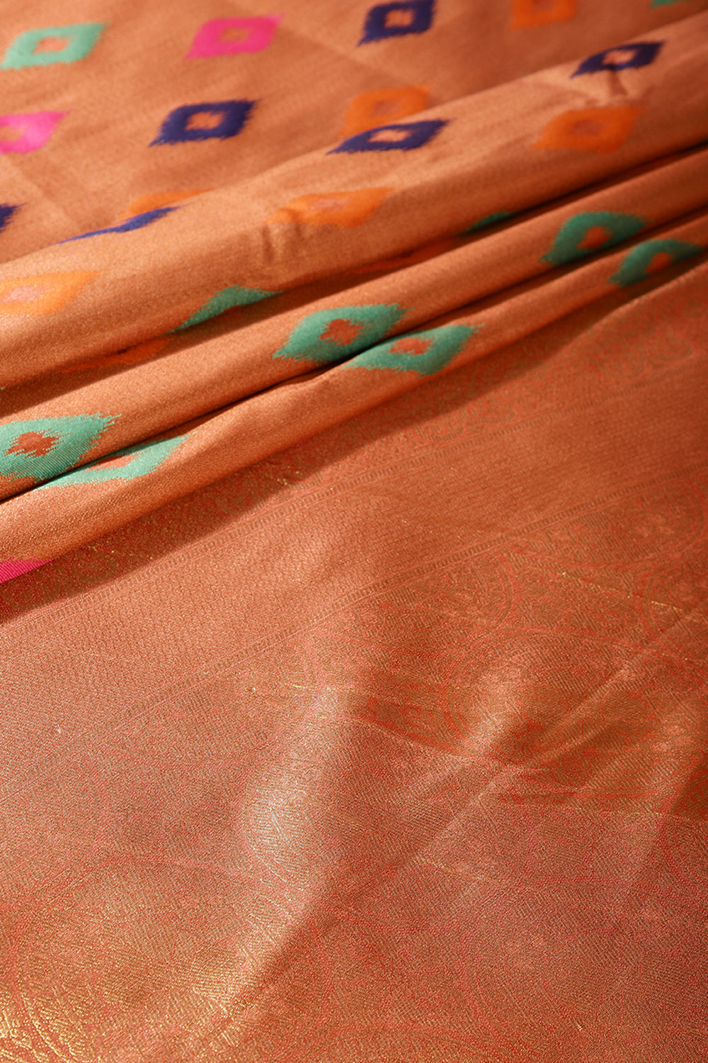 Rust Color Silk Resham and Zari Woven Saree