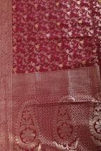 Dark Scarlet Floral Zaal Woven Silk Banarasi Saree