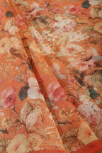 Orange Color Floral Printed Chiffon Saree