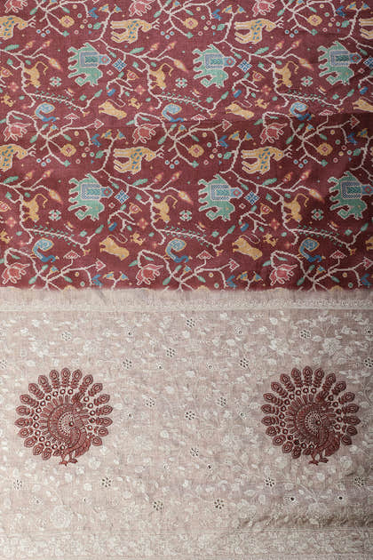Maroon Tussar Silk Printed Saree