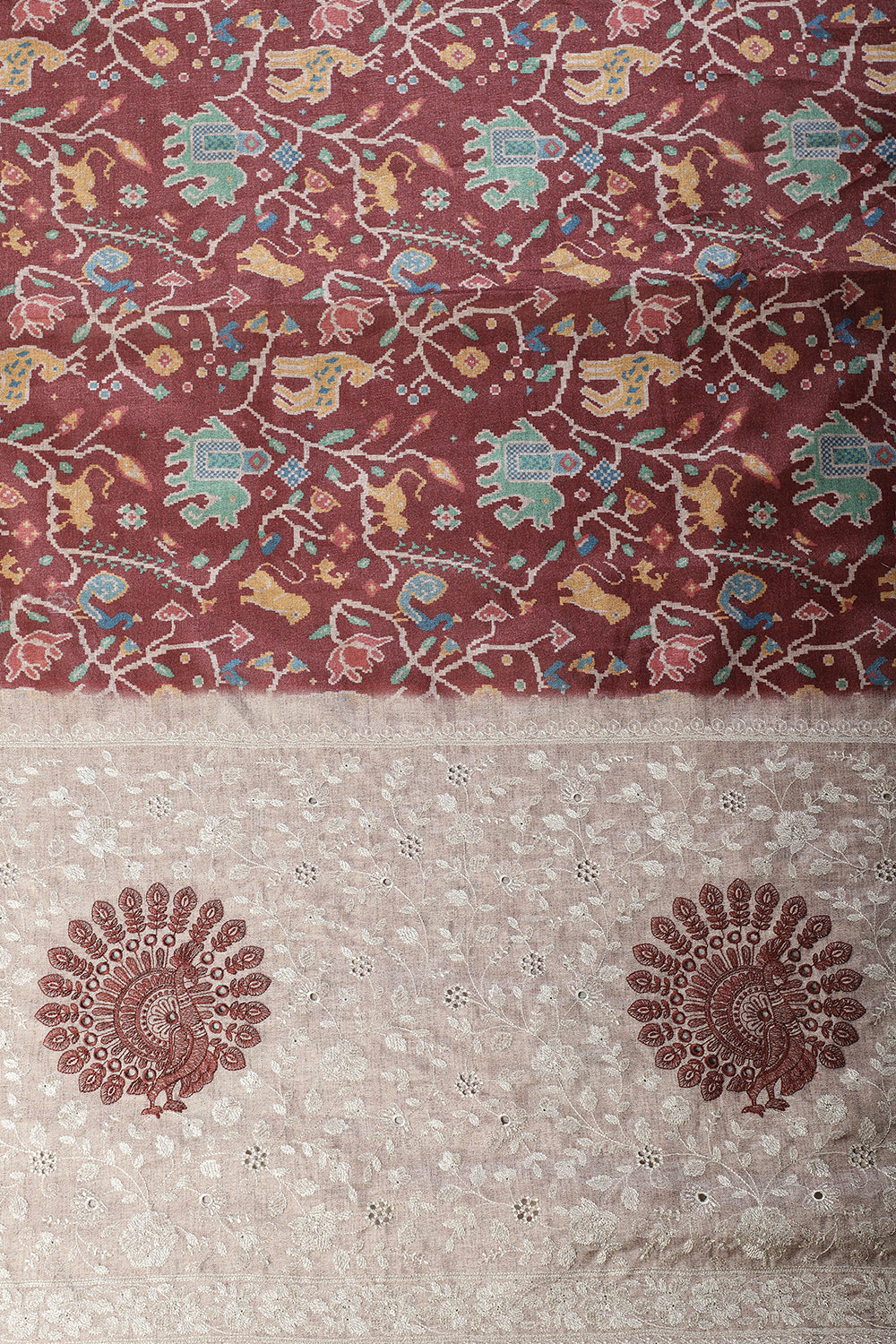 Maroon Tussar Silk Printed Saree