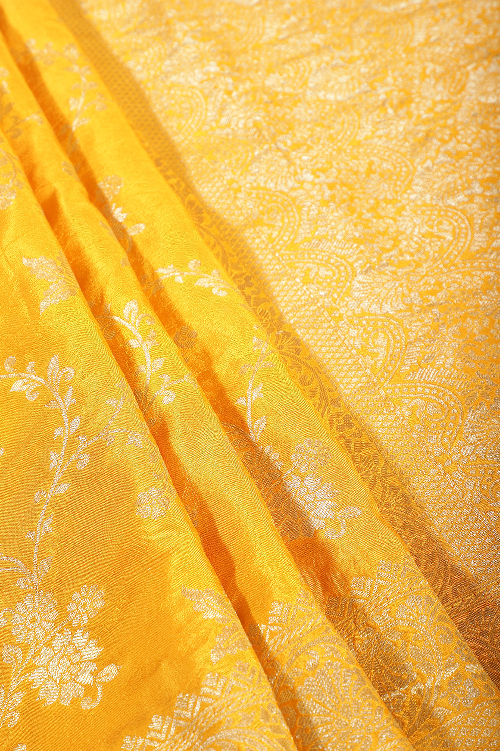 Mustard Banarasi Silk Zari Floral Zaal Woven Saree