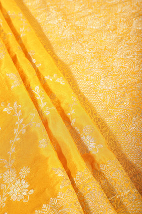 Mustard Banarasi Silk Zari Floral Zaal Woven Saree