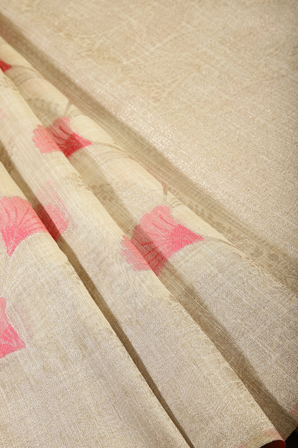 Beige & Pink Color Chanderi Cotton Zari Woven Saree