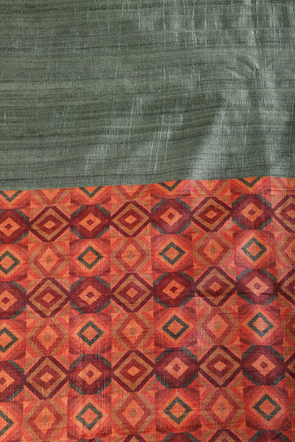 Sage Green Printed Tussar Silk Saree