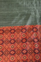 Sage Green Printed Tussar Silk Saree