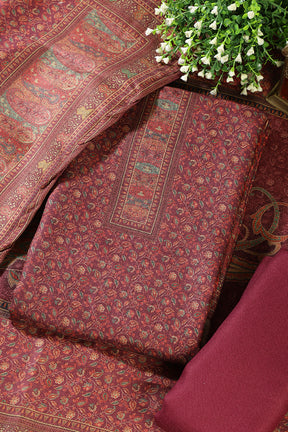 Dark Scarlet Pashmina Floral Printed Unstitched Suit Material
