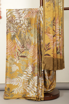 Mustard Jacquard Silk Lasa Printed Saree