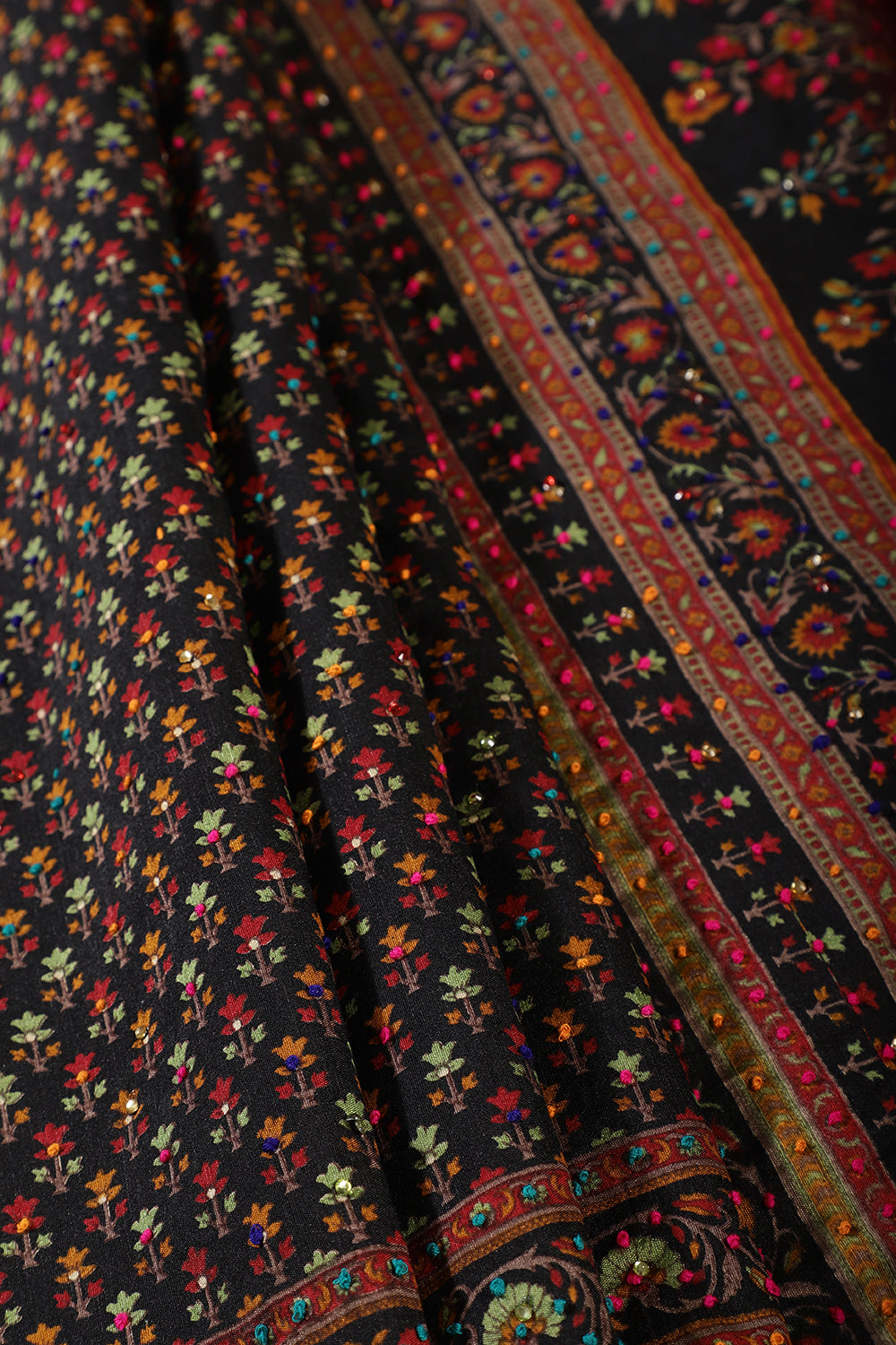 Black Silk Printed And Hand-Knot Work Saree