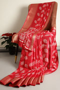 Venetian Red Color Block Printed Cotton Silk Saree