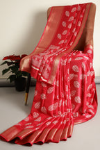 Venetian Red Color Block Printed Cotton Silk Saree