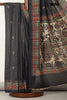 Black Madhubani Printed Tussar Silk Saree