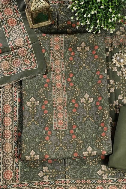 Green Digital Printed Pashmina Unstitched Suit Fabric