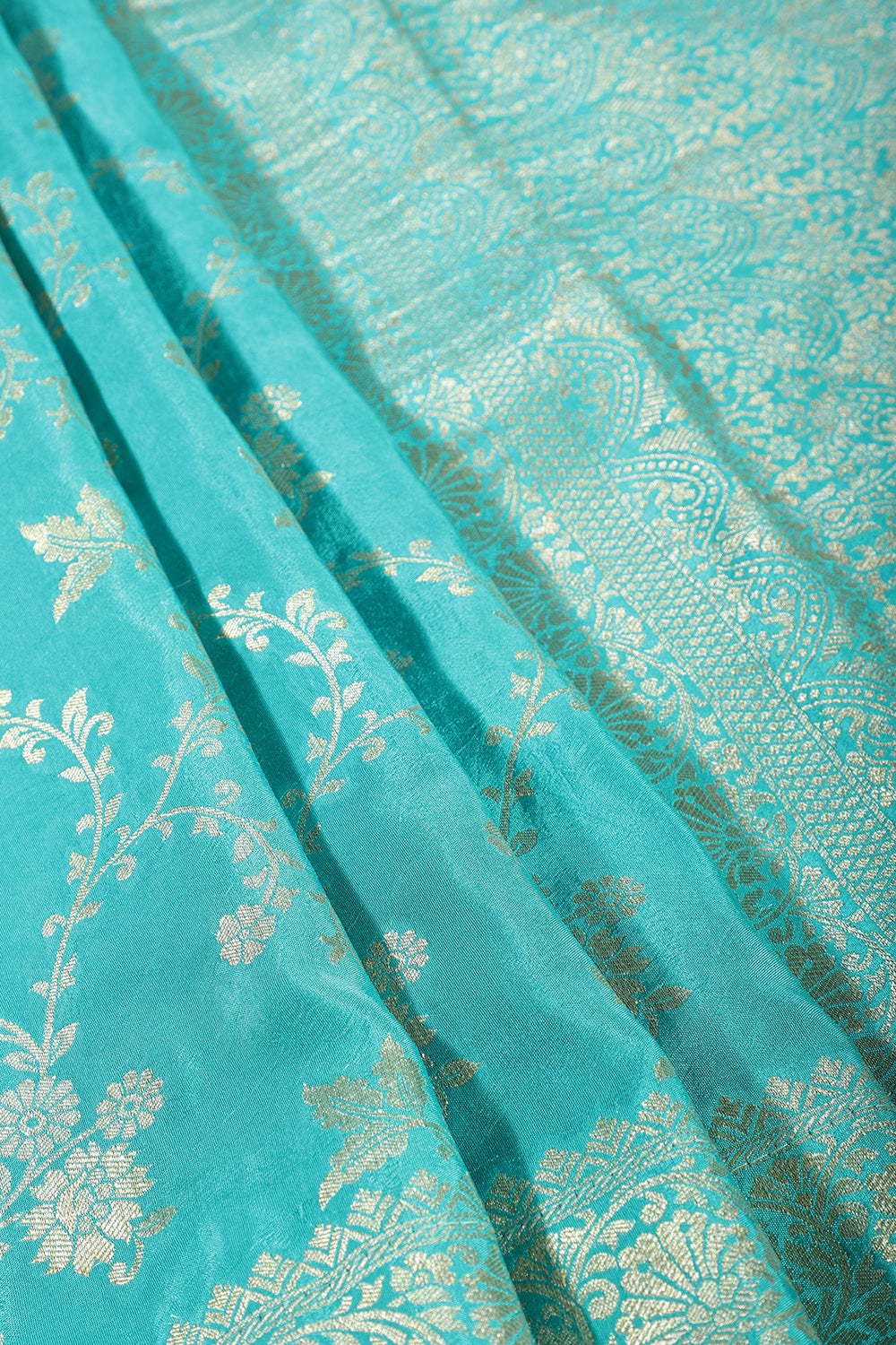 Turquoise Banarasi Silk Zari Floral Zaal Woven Saree