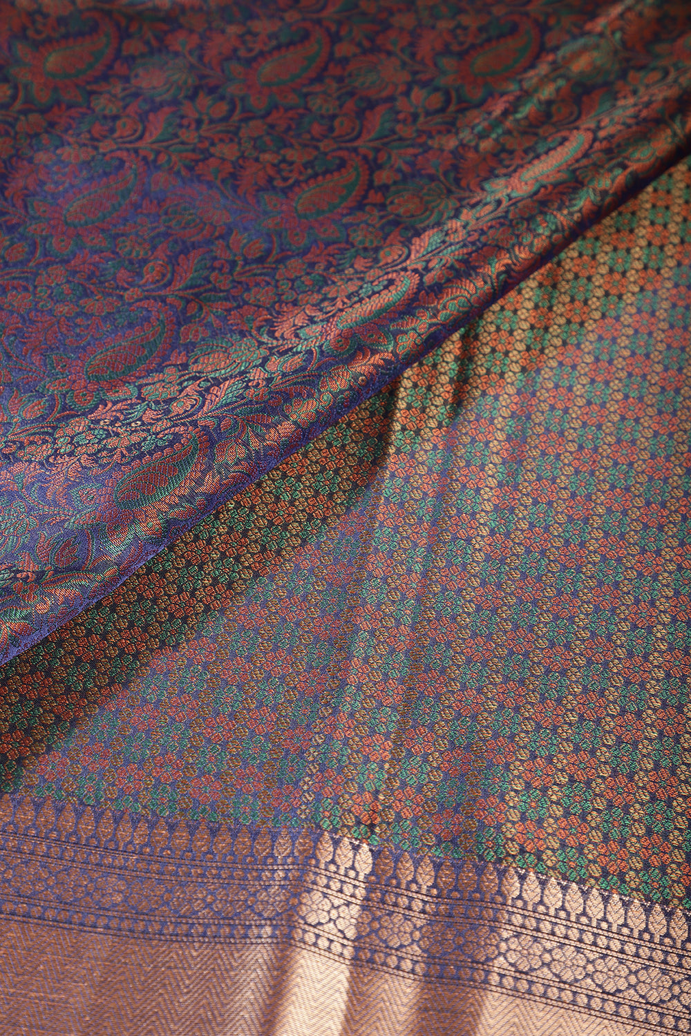 Blue Paper Silk Floral and Paisley Resham & Zari Woven Saree