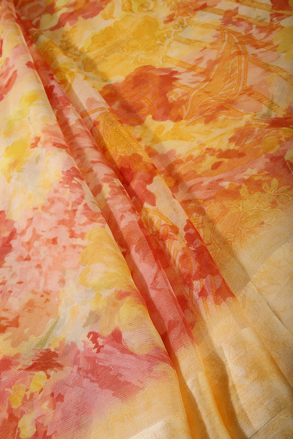 Pale Yellow Color Floral Printed Chiffon Saree