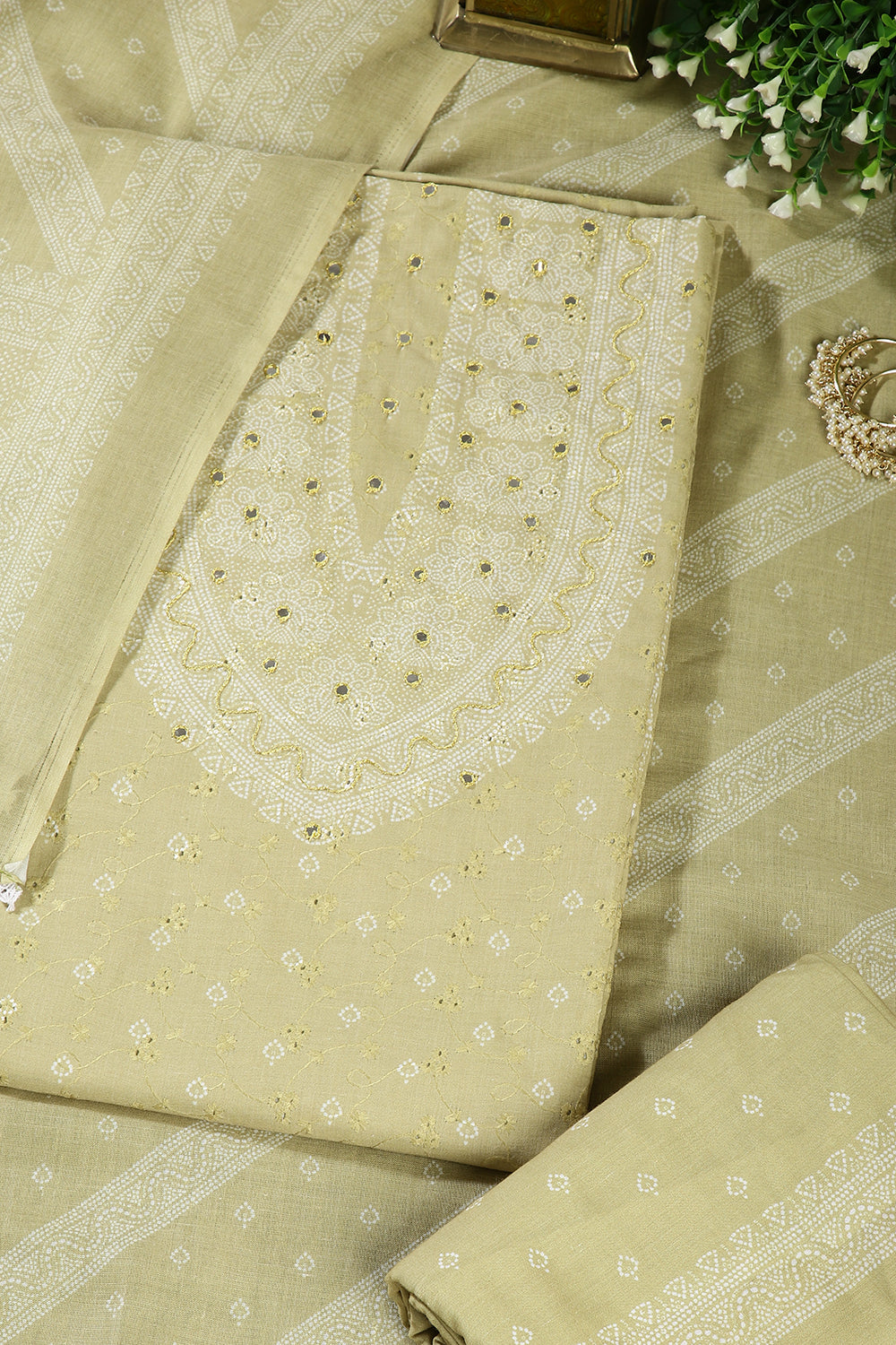 Pale Mustard  Color Printed & Resham Embroidered Unstitched Suit