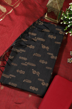 Black Chanderi Silk Woven Unstitched Suit