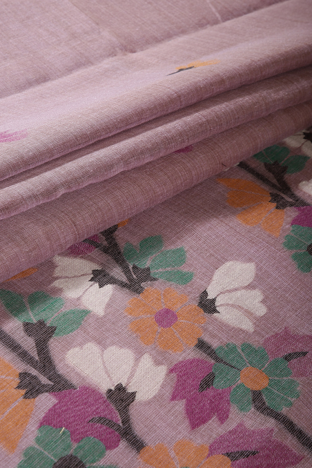 Lavender Color Chanderi Cotton Resham Woven Saree