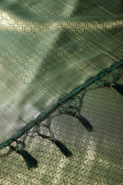 Bottle Green Color South Silk Zari Woven Saree