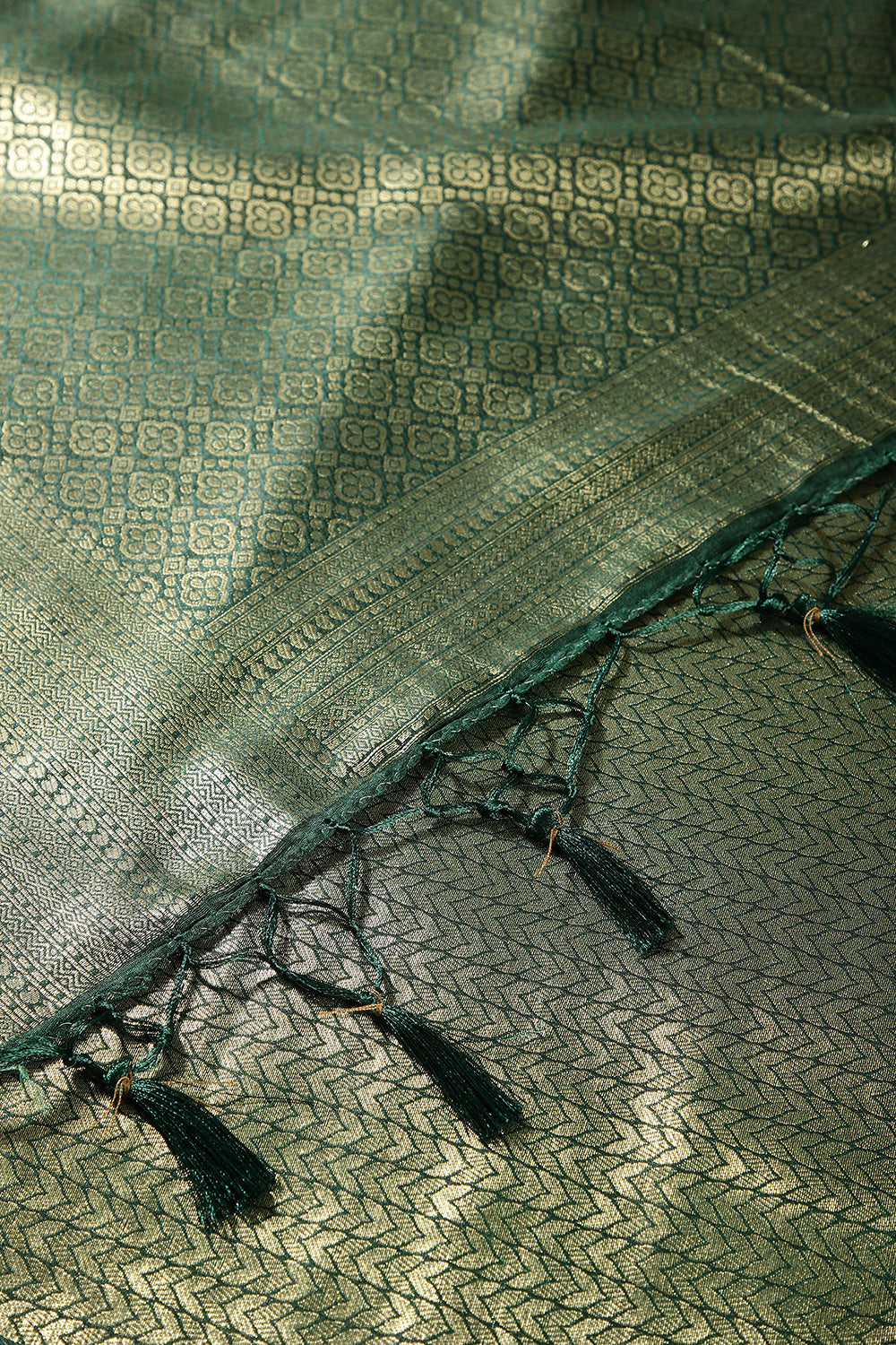 Bottle Green Color South Silk Zari Woven Saree