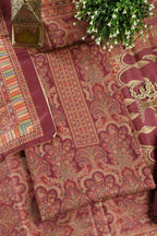 Wine Colour Pashmina Digital Printed Unstitched Suit Fabric